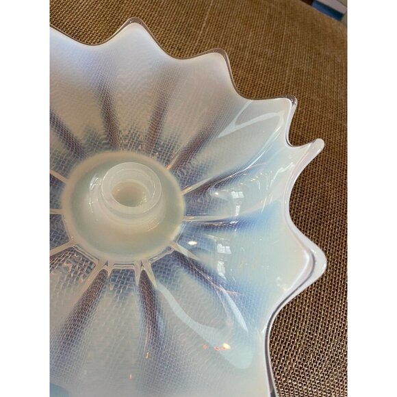 Unique Iridescent Curved White Art Glass Tapered Candle Holder Modern Home Decor - Picture 3 of 8